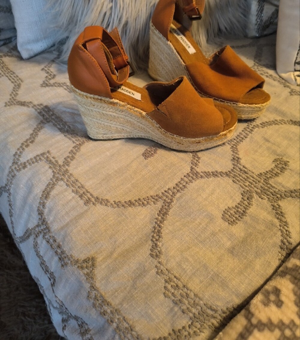 Steve Madden Copper Suede Espadrille Wedge Sandals with Ankle Strap - Picture 9 of 16